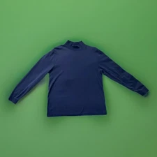 Men’s LL Bean LS Shirt Navy Blue Base Layer Mock Neck 100% Pima Cotton Sz Large