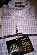 NWT KIRKLAND NON IRON 80/2 PLY BUTTON DOWN DRESS SHIRT BLUE RED PLAID 15.5 33