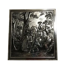Vintage Silver "Le Monument Du Costume" Scene Biscuit Cookie Box Storage Tin