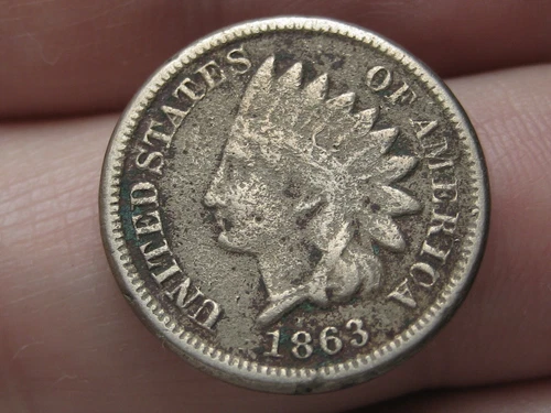 1863 Copper Nickel Indian Head Cent Penny- Fine/VF Details