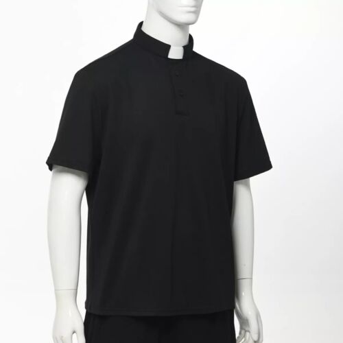 T-Shirt Herren Klerus Poloshirt Priester Vikar Pastor Tops mit Kleriker Tab Kragen - Bild 6 von 38