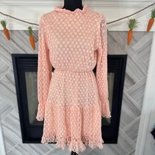 Sugarfox Lace Mini Dress Ruffle Trim Long Sleeve Party Pink M NWT