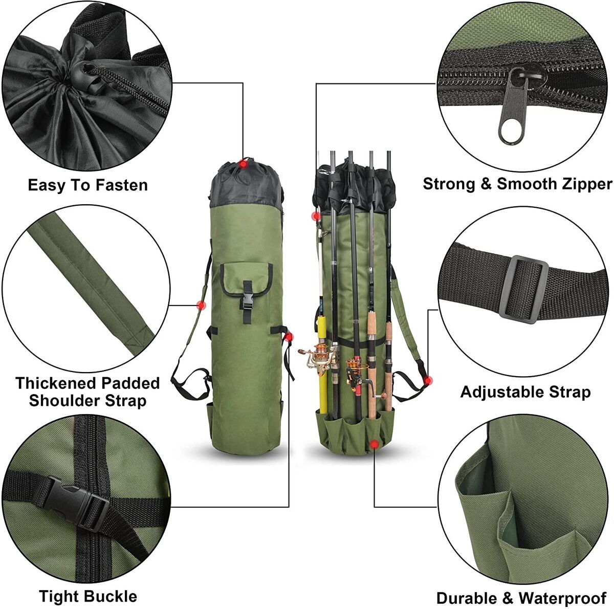 Fishing Bag Fishing Rod Reel Case Carrier Holder Fishing Pole Storage for 5  Rods