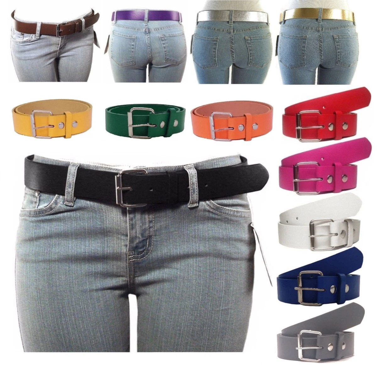 NEW Thick Wide Bonded Leather Belt w Removable Silver Buckle 12 Bright Colors