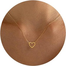 Cute Heart Necklace Tiny 14k Gold Plated Pendant Choker Gift Love Women Jewelry