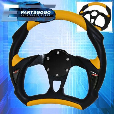 Universal 320mm Yellow Black Steering Wheel Battle + Horn Delete Plate Godsnow