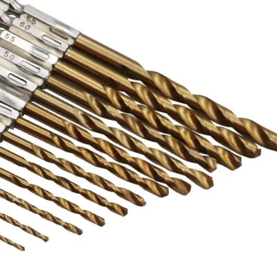 Marvtool 13-Piece HSS Titanium Coated Twist Drill Set – Hex Shank – 1/16" To 1/4" – Metal