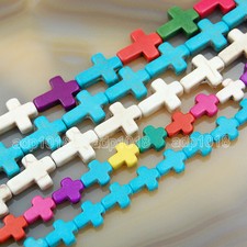 Cute Little Mix Color Howlite Turquoise Side Ways Crosses Beads 16" Strand