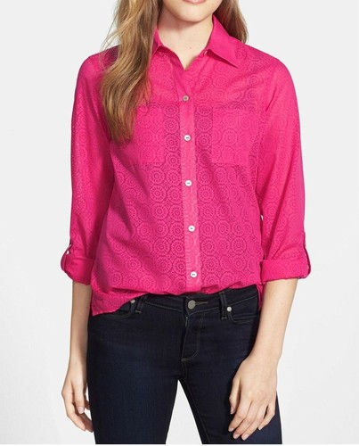 Foxcroft Womens Hot Pink Floral Burnout 