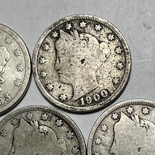 1893, 1900, 1902, 1904, &1907 WORN Liberty V Nickels Starter Old US Coins - 第 4/12 張圖片