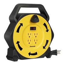 DEWENWILS Extension Cord Reel Hand Wind Retractable, 16/3 AWG SJTW, 4 Outlets