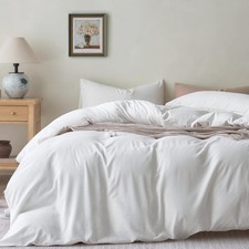 Queen Size Duvet Cover 100 Cotton Linen Texture Breathable Set  Pure Cotton,