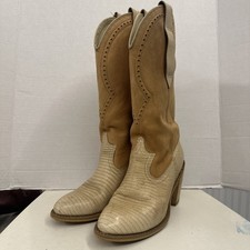 Womens Vintage Acme Dingo Brown Lizard Print Leather Cowboy Boots 6 M
