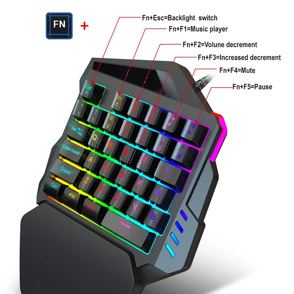  J50 OneHanded Gaming Mouse Keyboard Set Computer Accessory For Win2000 / - Image 3 of 4