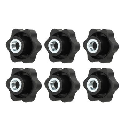 M12 Clamping Nuts Knob Star Knurled Iron 1.9'' OD for Machinery (6 Pack, Black)