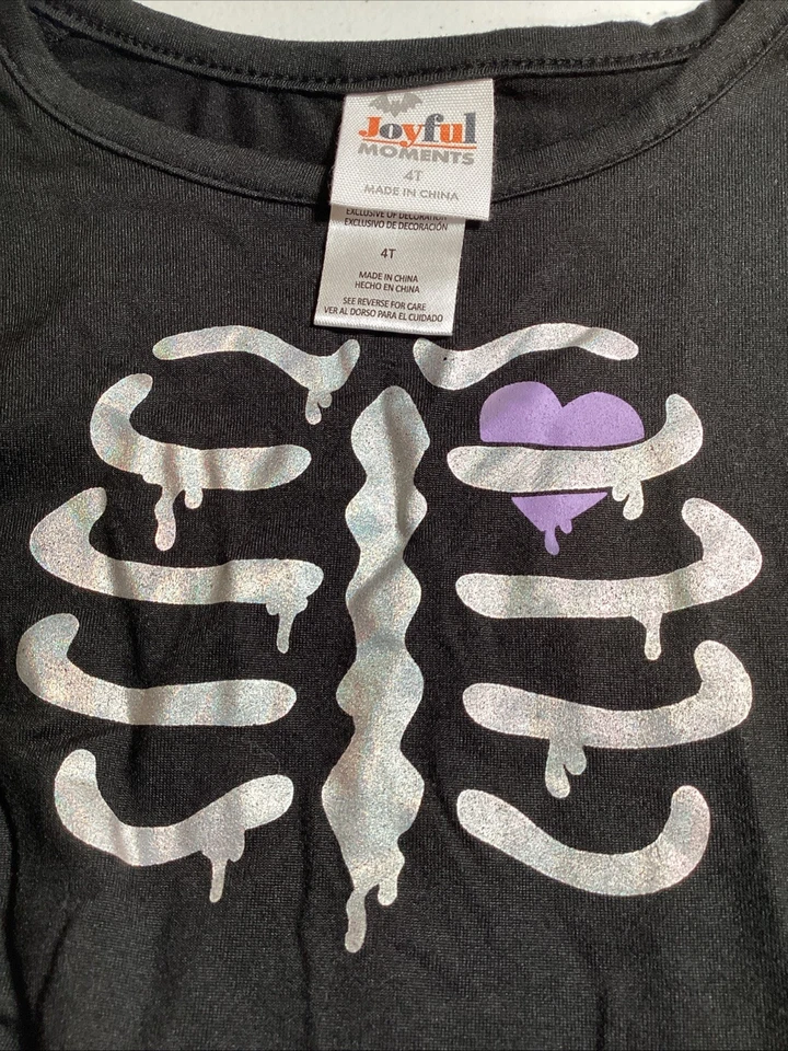 Niñas 4T HALLOWEEN Suave Brillante ESQUELETO TUL VESTIDO Púrpura Corazón Hombre Falda Foto 3 de 3