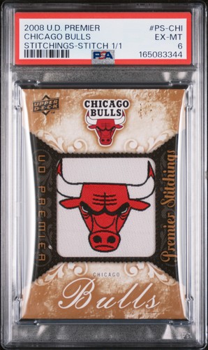 2008 UD PREMIER STITCHINGS STITCH 1/1 #PS-CHI CHICAGO BULLS 1/1 PSA 6