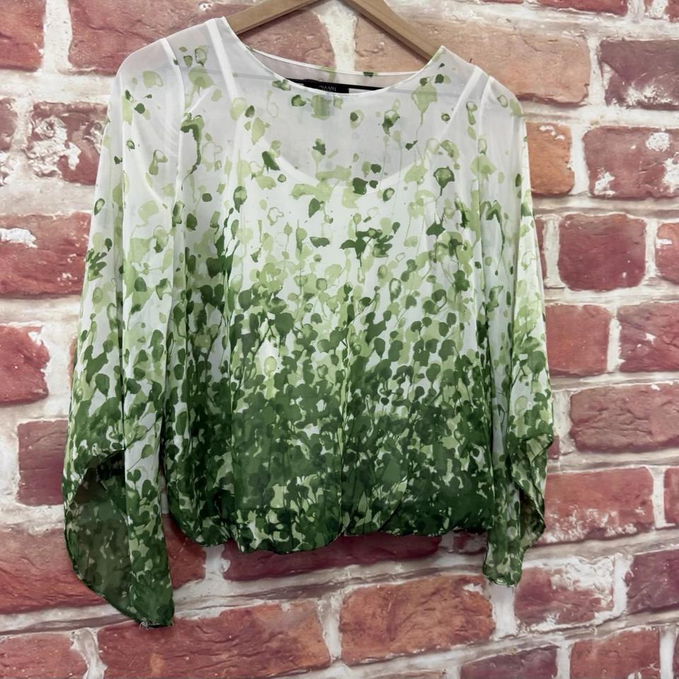 Alfani Top Womens Small Petite Green White Abstract Casual Career Popover - Image 2 of 4