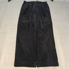 VTG Y2K Gap Men Black Pleat Corduroy Trouser Wide Cuff Pant Academia 33x30-8301