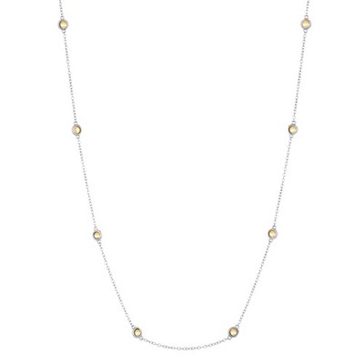 Sterling Silber Runde Natürliche Citrin Halskette mit 8 Stationen für Frauen - 16''