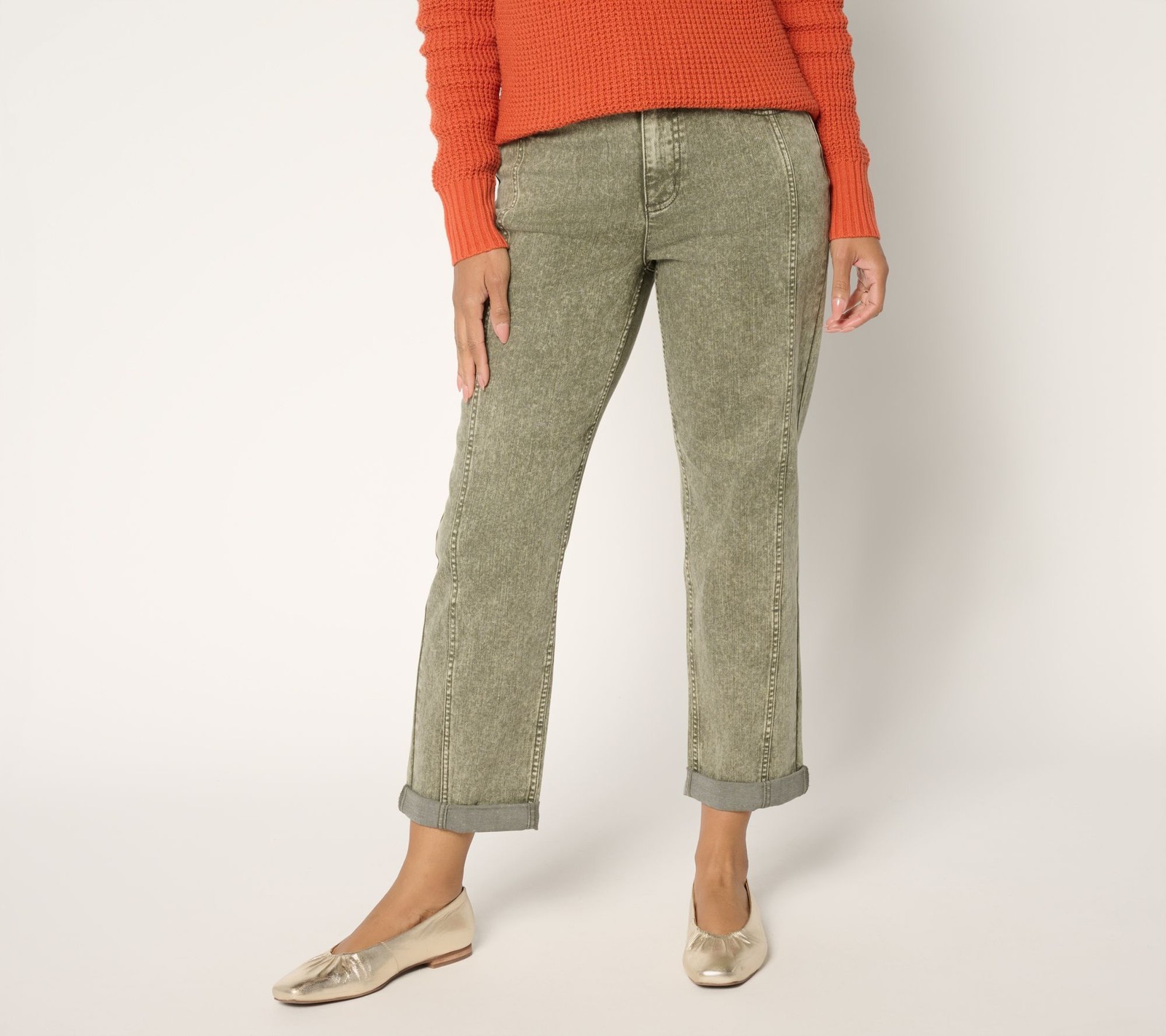 Fashion Women's Petite Pants 10P Desert Wash Boyfriend Jeans Green A701189