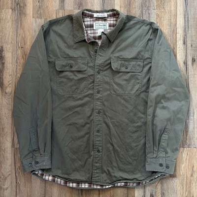 LL Bean Shirt Size XL Men s Green Flannel Lined Shacket Pocket Button Up