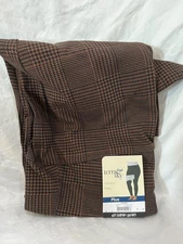 New Terra & Sky High Rise Fitted Leggings Plus Women Plaid Houndstooth Brown 4X