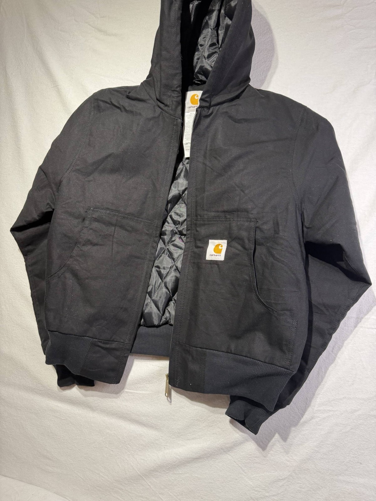 Carhartt Black Canvas Zip Up Workwear Quilted Lined Jacket Small Reworked image 4