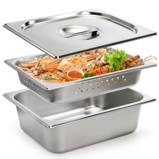 3 Pack 1/2 Steam Table Pan 4 Inch Deep Half Size Stainless Steel Hotel Pans w