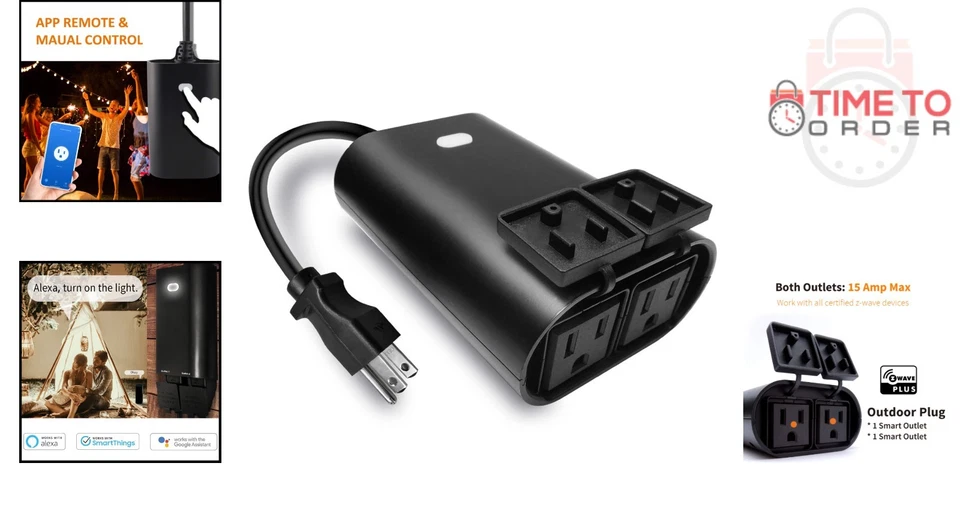 Z-Wave Enchufe Inteligente Exterior Impermeable Doble Encendido Apagado Enchufe Compatible con Smart... Foto 2 de 4