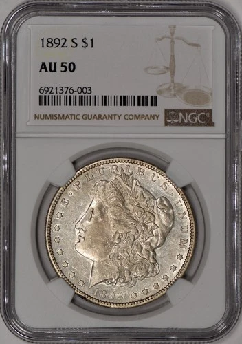 1892-S Morgan Silver Dollar $1 NGC AU50 - Sharp Coin!