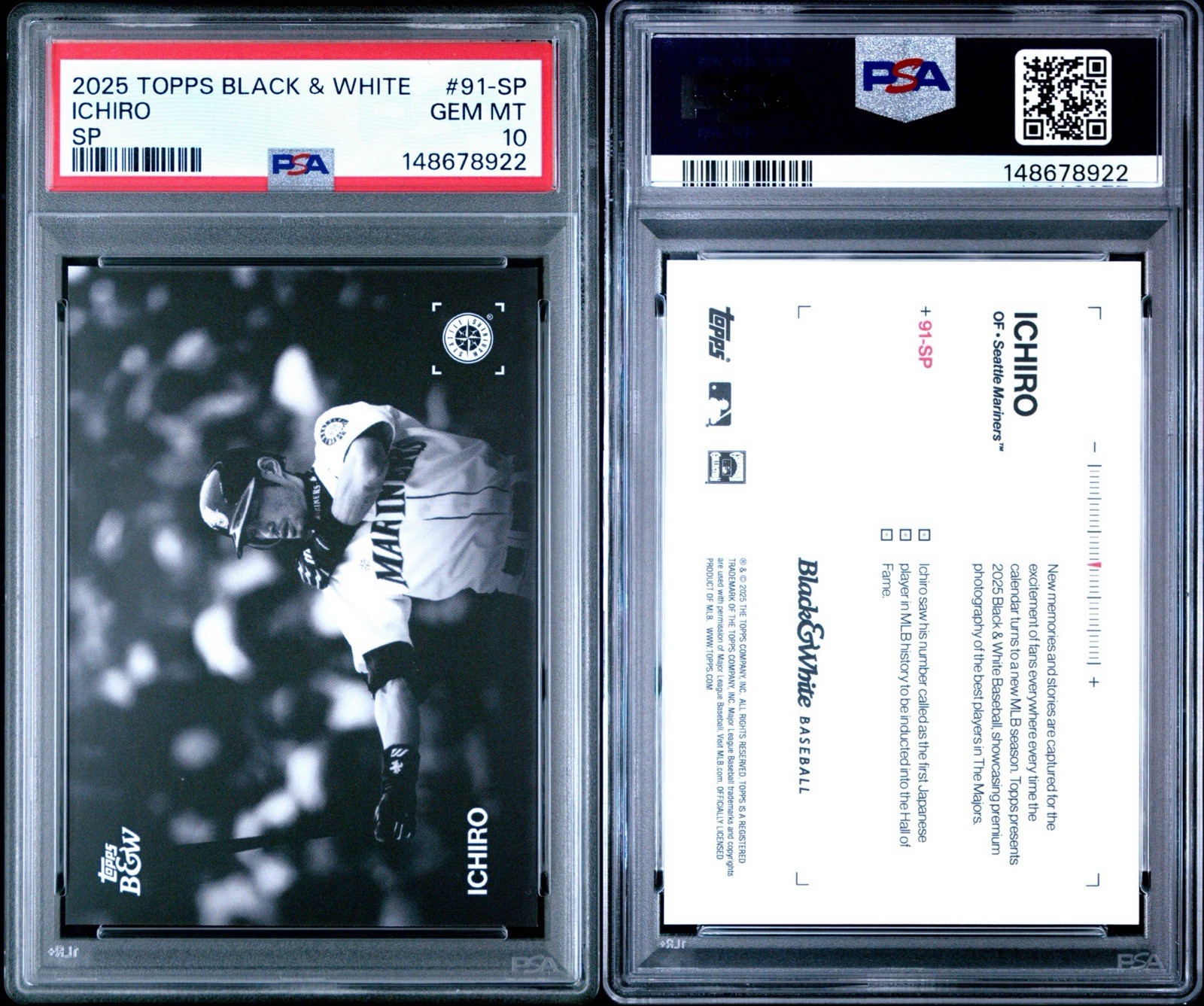 Topps 2025 Black & White Ichiro Suzuki Mariners #91-SP SP Image Variation PSA 10 view 3