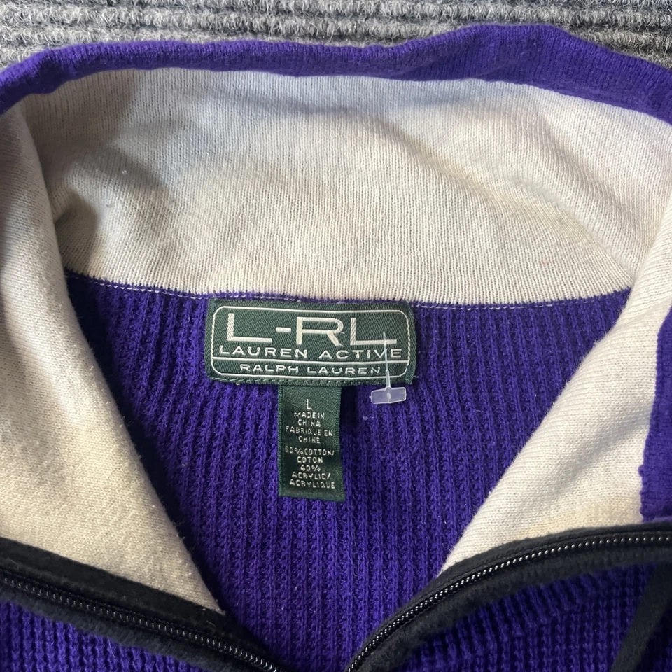 Suéter tejido vintage Ralph Lauren LRL Active para mujer 1/4 cremallera púrpura negro Y2K L Foto 2 de 4