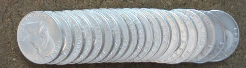 ORIGINAL ROLL 1949-D FRANKLIN SILVER  HALVES.. CH/GEM BU