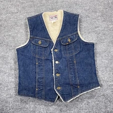 Vintage Lee Vest Mens Small Blue Storm Rider Sherpa Lined Denim USA Western 70s