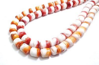 Spiny Oyster Shell Barrel Orange White Tube Smooth Polished Chunky Beads PG172