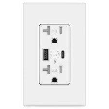 USB Type C 4.8A Wall Outlet Dual High Speed Duplex Receptacle 20 Amp, Smart Fast