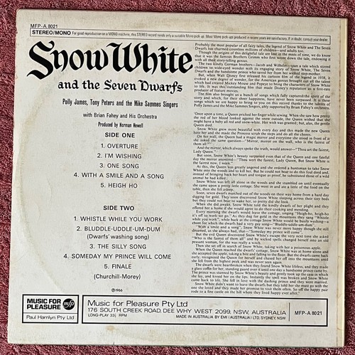 SNOW WHITE & THE SEVEN DWARFS / MARY POPPINS Walt Disney Vinyl Record LP 1966 OZ - Picture 3 of 13