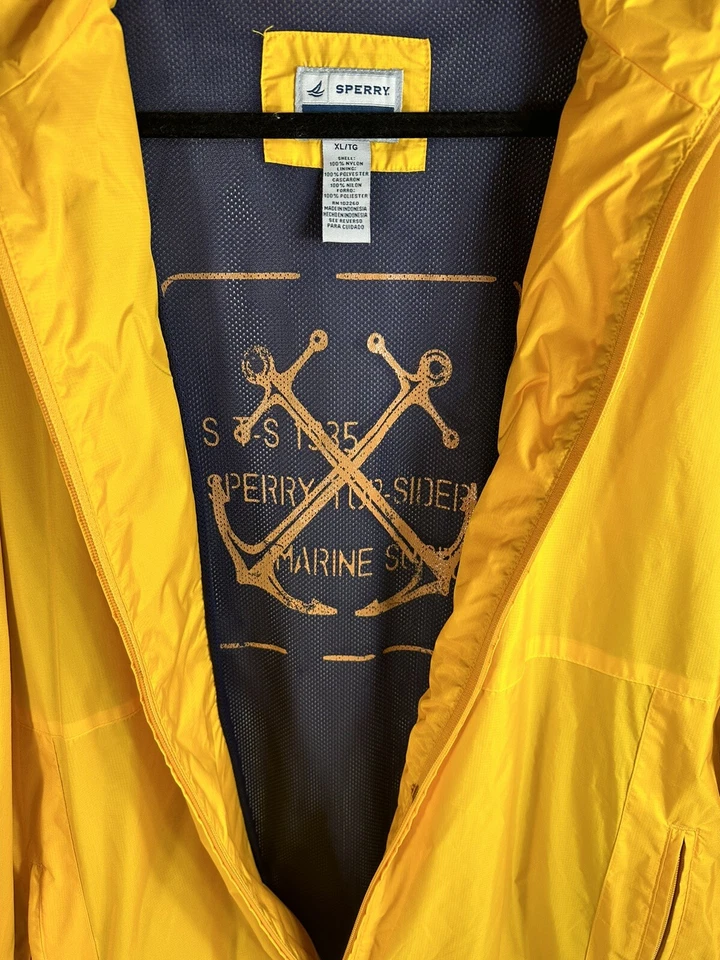 Chaqueta Sperry Top Sider Para Hombre XL Amarillo Brillante Cremallera Completa Cortavientos Lluvia Cremallera Foto 4 de 4