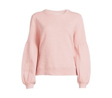 LARGE 12-14  WOMENS' BLOUSON SLEEVE SWEATSHIRT 100 COTTON - SANDSTONE PINK