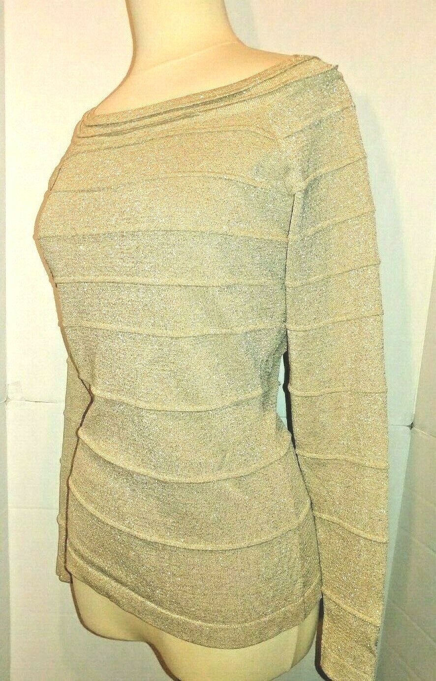 Cache Glittery Ribbed Pullover - Metallic Gold Sw… - image 3