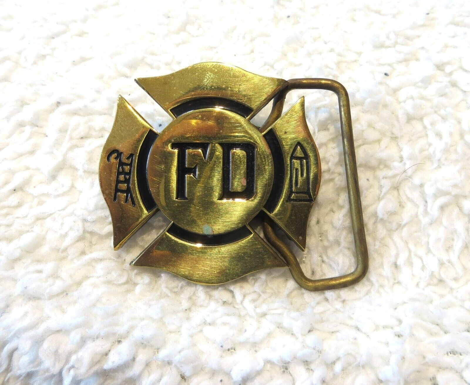 NOS - Vintage FIRE DEPARTMENT FD DEPT Solid Brass Belt Buckle 1970'S - RARE