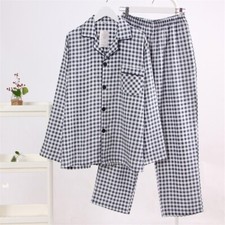 Herren Pyjama Sets Baumwolle Karomuster Langarm Schlafanzug Nachtwäsche Soft