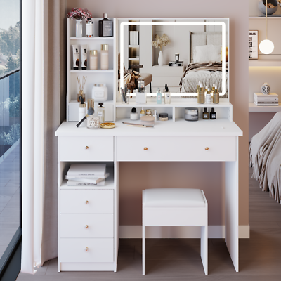 modern desk dressing table BarberPub Modern Vanity Desk with Mirror, Light Luxury Dressing Table for Bedroom 3362