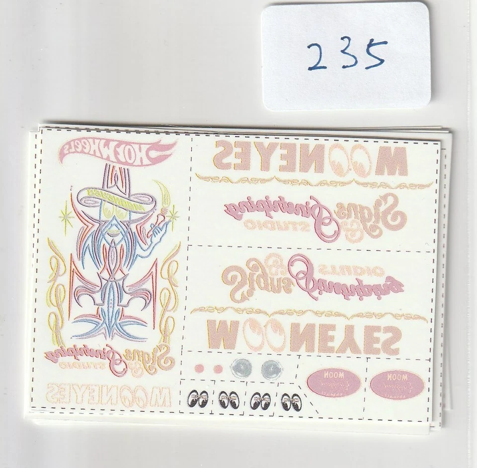 WT235 White Toner Waterslide Decals MOON SIGN 2 For Custom 1:64 Hot Wheels - Image 2 of 4