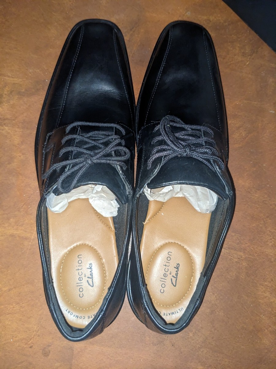 Clarks Mens Bensley Run Black Leather Oxford Dress Shoe Size 