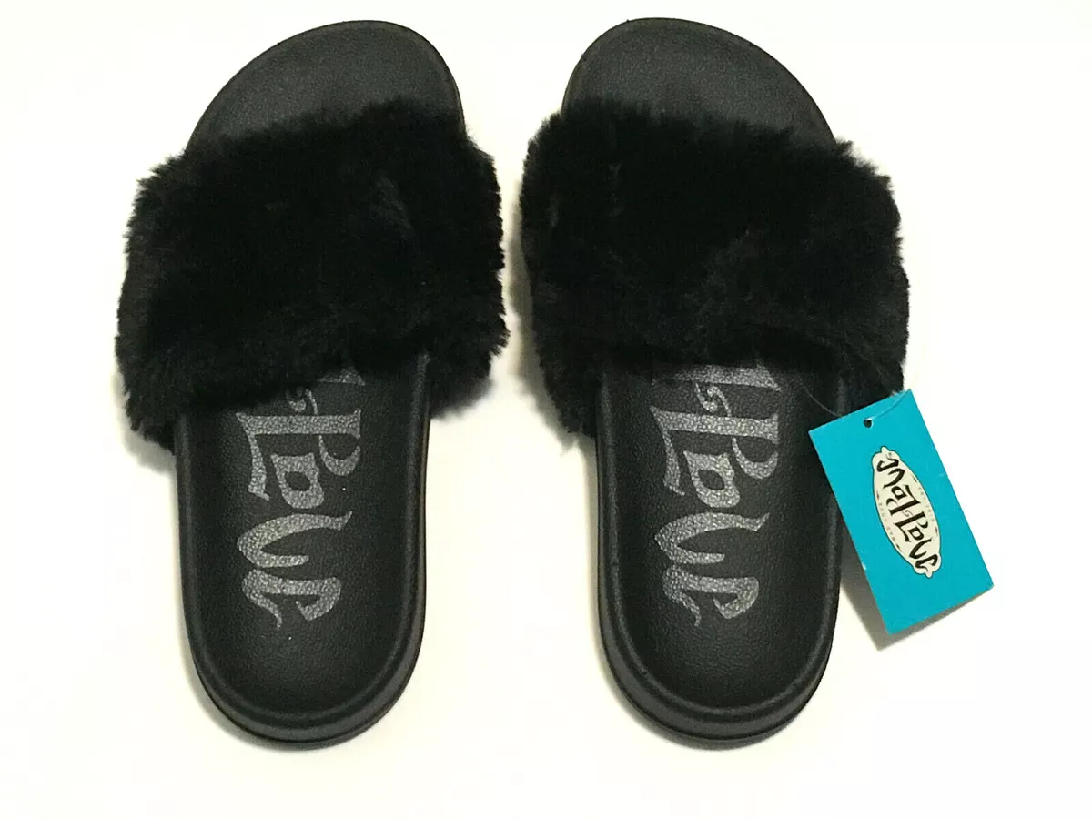 Mad Love Slide Sandals Womens Size 6 Black Faux Fur Phoebe NWT Shoes Slip Ons