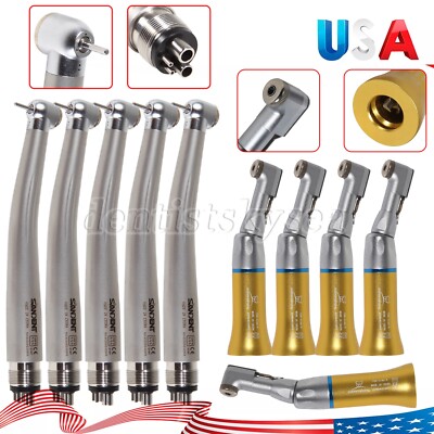 1-5Pcs Dental High Speed Handpiece 4H Push/ Low Speed Contra Angle Latch Golden