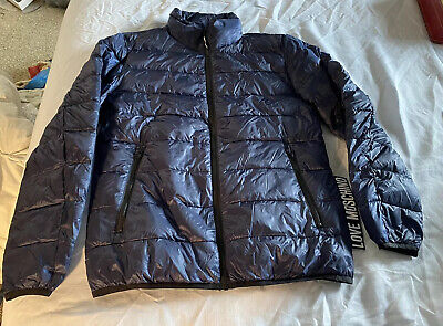 Love Moschino Mens Duck Down Jacket Coat Navy Blue Size Small Pristine |  eBay