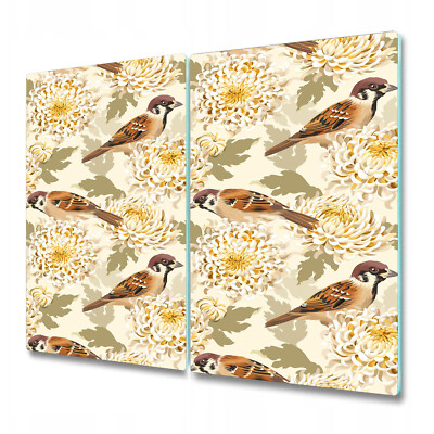 Glass Meat Board Surface Protector Worktop saver Gold birds flowers gold 2x30x52